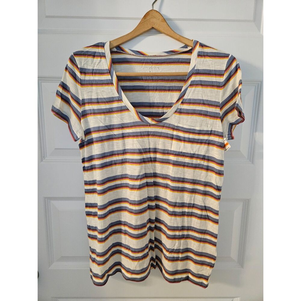 Caslon V-Neck Striped Tee Size M